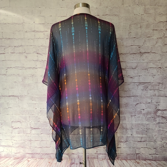 Twelfth Street by Cynthia Vincent Navy Multi Ombre Silk Sheer Coverup Tunic Med - Picture 3 of 10